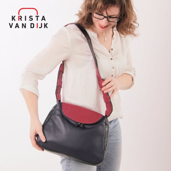 Paars leren tas met fuchsia leer Kristas.jpg