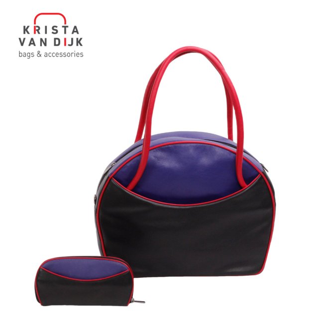 leren laptoptas voor laptop zwart paars felrood van dutch designer Krista van Dijk.png