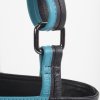 luxe leren schoudertasje zwart turquoise met lange verstelbare schouderband met streep en ritssluiti