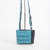 luxe leren schouder tas met verstelbare schouderband in zwart turquoise met streep ritssluiting en r