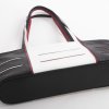 Luxe leren tas zwart wit met bruinrood onderkant met paspelband ontwerp Krista van Dijk model Helsin