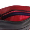 voering lederen damestas lange schouderriem zwart-felrood-paarse lijntjes design leren tas Helsinki medium van Kristas tassen.jpg