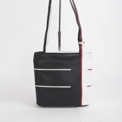 design leren tas zwart wit met felrood streepje de stijl met lange verstelbare schouderband.jpg