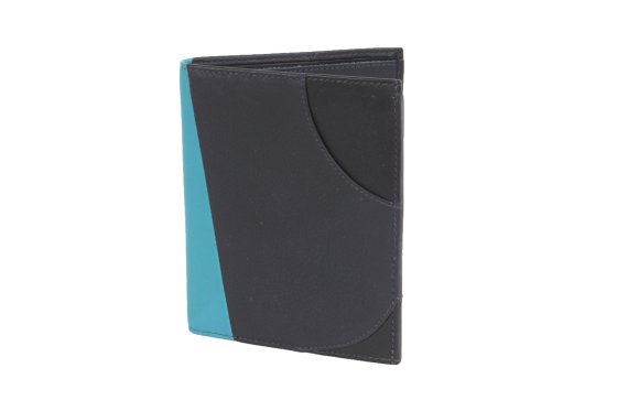 tassenontwerpster luxe leren portemonnee zwart donkerblauw turquoise met kleingeld ritsvak creditcar