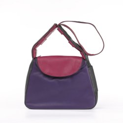 Design leren tas van Krista's tassen paars fuchsia en donkergrijs leer met verstelbare schouderband.