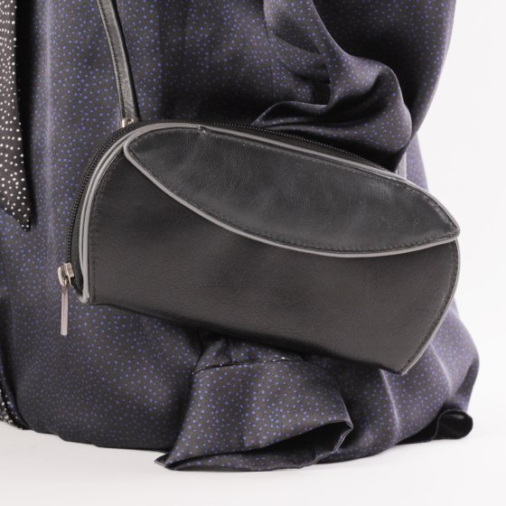designer portemonnee zwart leer met grijze bies ritssluiting en schouderband.jpg