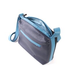 Leuke leren schoudertas zwart donkerblauw turquoise leer met rits en verstelbare schouderband.jpg
